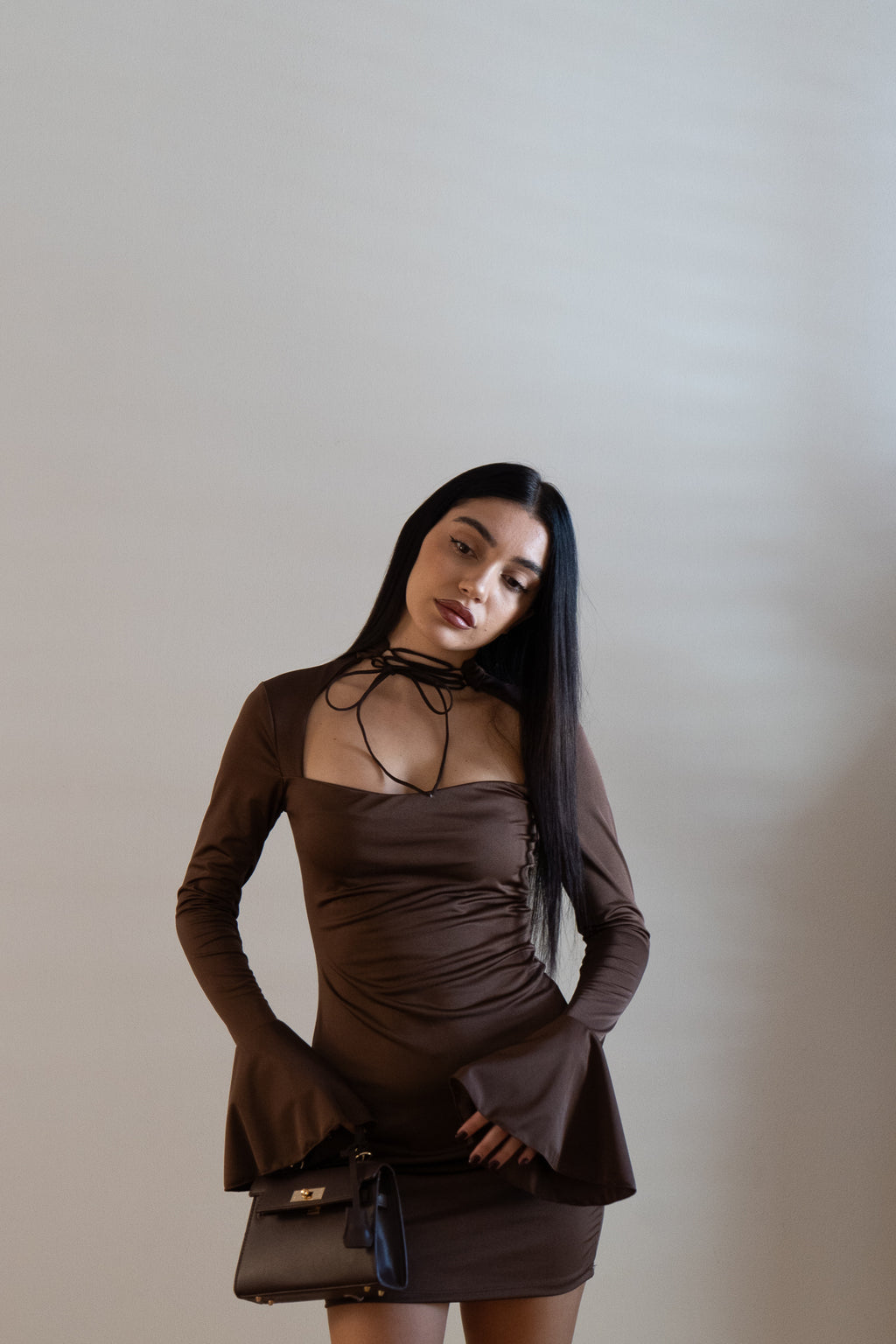 MINI DRESS SELINE MARRONE