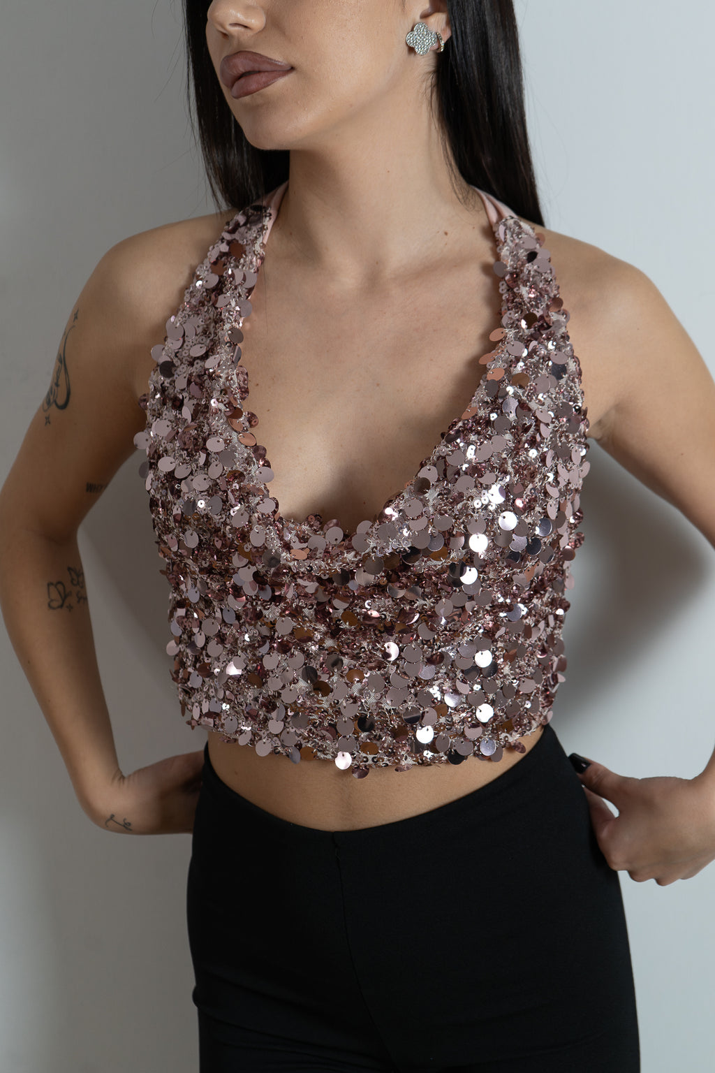 TOP PAILLETTES ROSA