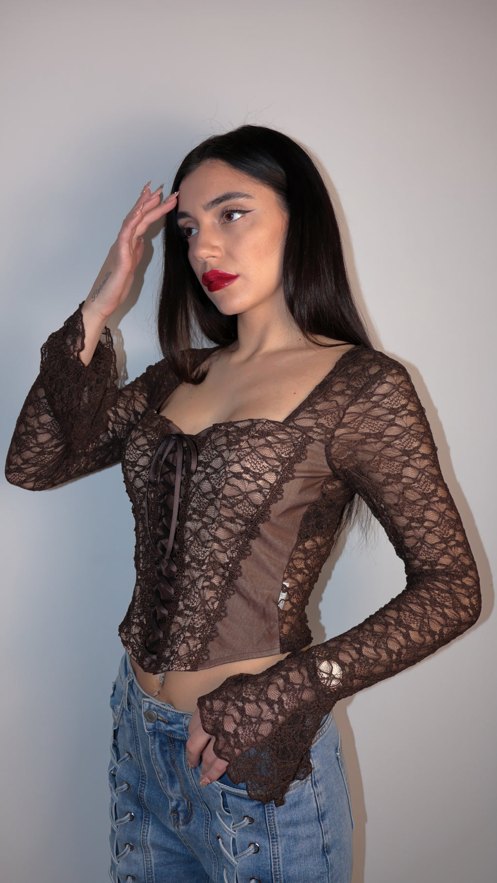 MAGLIA IN PIZZO MARRONE